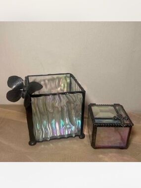 Stained glass candle holder and trinket box